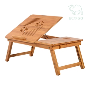 55Lx35Wx22-30H Cm Cama de madera maciza Mesa de bandeja de servicio con patas plegables Soporte de bambú ajustable para computadora portátil Mesa de computadora portátil al por mayor - Product Image 3
