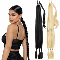 Extension de queue de cheval tressée Jumbo DIY à enrouler, en fibre synthétique haute température, lisse, pour femme, 32 pouces, 150g