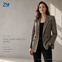 Blazer sur mesure Zesheng pour femme, à carreaux, manches longues, col cranté, veste de costume, style preppy, pour le travail