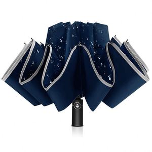 Parapluie inversé pliable en trois sections pour homme avec lumière LED et protection UV - Product Image 2