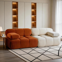 Canapé modulaire sectionnel en L moderne et convertible, rembourré en velours sherpa marron rose pâle, capitonné, avec coussin à bulles extensible, Villa