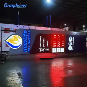 Gas station advertising displays sign board illuminated exterior pylon sign