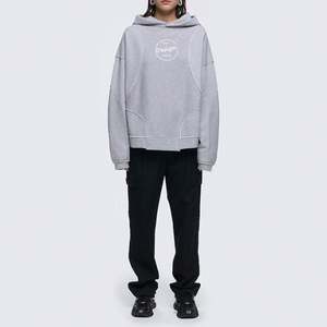 Sudadera de algodón polar para mujer, bordada con hombros caídos Sudadera con capucha, logotipo personalizado gris, Sudadera con capucha de gran tamaño personalizada - Product Image 2