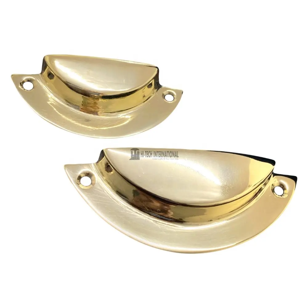 ゴールドブラスキャビネットプル-ソリッド高品質メタルブラスアンラッカー引き出し/ドアハンドル-手作りポリッシュカップハンドル