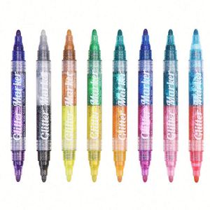 Custom Student Professional Art Double-Headed Tip Double-Color Glitter Flash <b>Pen</b> 16 Colors Plastic Stackable Color <b>Box</b> Marker - Product Image 1