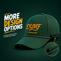 Casquette de baseball imperméable à 5 panneaux DYMF avec patch PVC personnalisé, visière contrastante, boucle latérale, casquette de sport découpée au laser, fermeture snapback