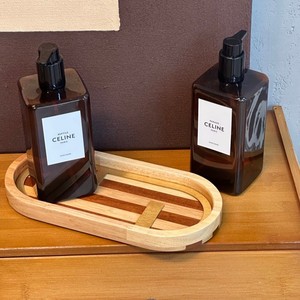 Plateau ovale en bois avec logo décoratif en bois rayé et métal, ensemble de plateaux de rangement pour bijoux, cosmétiques et décoration de table - Product Image 4