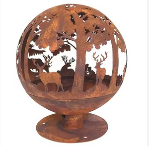 Brasero de acero de 37 pulgadas para leña, rústico, ecológico, con acabado oxidado, esfera de fuego para exteriores, base de rama de árbol rugosa - Product Image 5