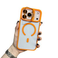 Coque de téléphone magnétique transparente en acrylique mat avec support métallique et protection d'objectif pour iPhone 17 Pro Max 16 15 Plus 14