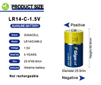 Baterai Super Alkaline LR14 1.5V C Berkinerja Tinggi, Baterai C Non-Isi Ulang untuk Jam/Remote/Mainan & Perangkat Elektronik
