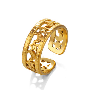 Popular Women's Stainless Steel Ring, Stylish Hollowed-out Star and Moon Electroplated with 18K Gold, Personalized Hip-hop Ring - Product Image 6
