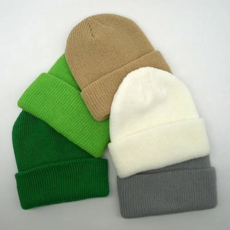 Klassieke Custom Logo Effen Gebreide Muts Zwart Rood Singl-Manchet Wintermuts Geribbelde Gebreide Schedel Toque Mutsen Groothandel Unisex