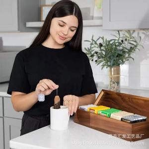 Caja de almacenamiento de bolsitas de té de madera maciza, compartimento rectangular dividido para el hogar, oficina, sala de té - Product Image 4
