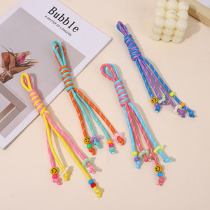 New Design Durable Nylon Rope Tassel Custom Lanyard Anti-Lost Eco-Friendly UV Printed Fashion Beaded Keyring Bag Charm DIY