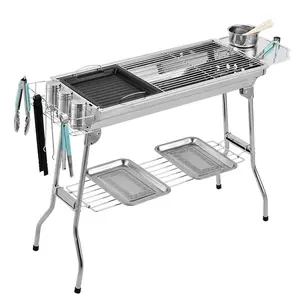 Barbecue extérieur portable en acier inoxydable 430 grilles de charbon de bois pliantes pour camping Pinnic Kebab Barbecue four