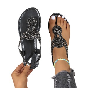 Wholesale Large Size Summer New Vintage Rhinestone Soft Holiday Beach Wind Flat Low Sandals for Women - Product Image 5
