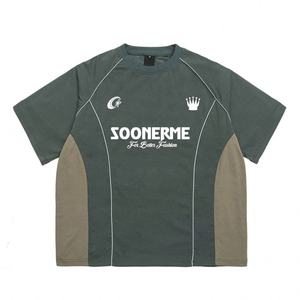 เสื้อยืดออกกำลังกายทรงโอเวอร์ไซส์สำหรับผู้ชาย พิมพ์ลายการ์ตูนวินเทจด้วยระบบดิจิทัล ผ้าฝ้าย 100% แต่งขอบตัดสี ขายส่ง - Product Image 1