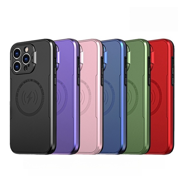 Magnetic Wireless Charger Phone Case Lens Cover with Camera Holder for iPhone 14 15Pro Max 13 12 11 Case 14 Plus XR XS/X Cases