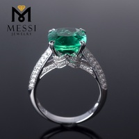 Cincin Pertunangan Perhiasan Wanita Messi Jewelry Harga Grosir Emas Putih 14k 18k dengan Batu Zamrud Buatan Laboratorium Potongan Radiant 4ct