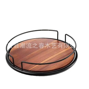 Estante de almacenamiento giratorio de madera, organizador de discos de acero, bandeja giratoria para condimentos de escritorio, bandeja giratoria para cosméticos - Product Image 5