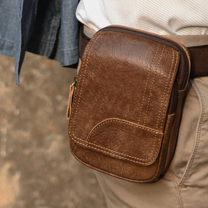 Genuine Leather Waist <b>Bag</b> Men's Fanny Pack Matte Brown Durable Storage <b>Bag</b> For Everyday Use Summer 2024 - Product Image 4