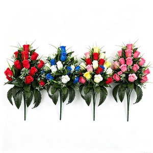 Bouquet funéraire populaire et économique de 24 roses artificielles en soie pour commémoration, condoléances et <span class=keywords><strong>décoration</strong></span> de <span class=keywords><strong>cimetière</strong></span> - Product Image 2