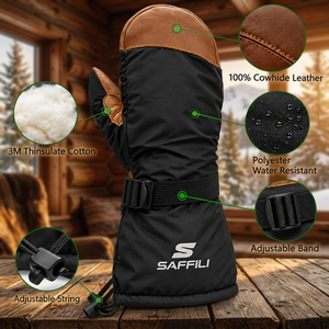 Mitaines de ski et de snowboard isolées pour l'hiver, en cuir de vachette, en polyester, imperméables, avec sangle réglable, unisexe - Product Image 2
