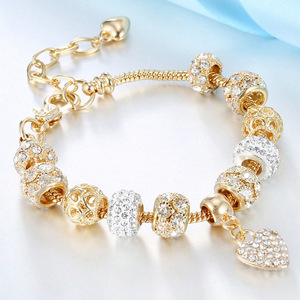 Bracelet tendance pour femme en acier inoxydable plaqué or 18 carats avec breloques en alliage, cœur, fleur, trèfle, cristal, style punk CZ, pour la Saint-Valentin - Product Image 2