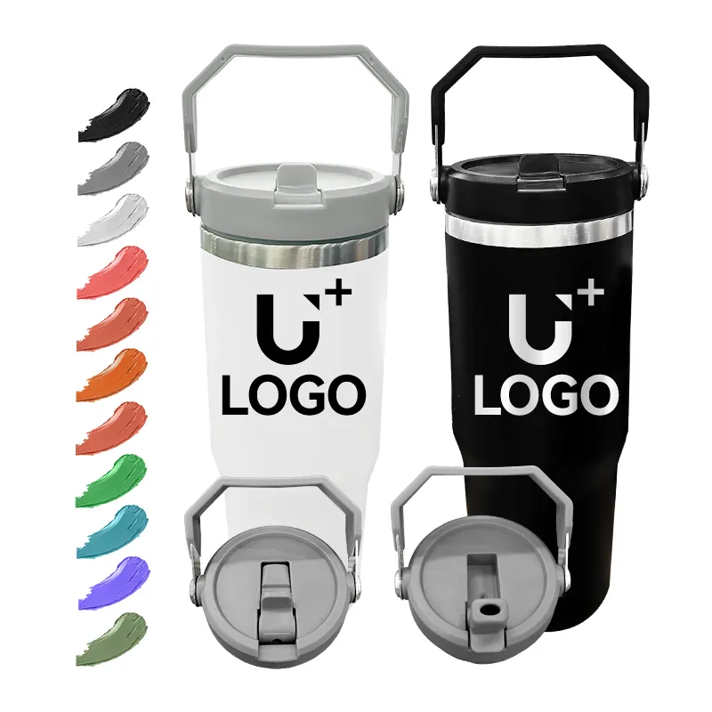 Wholesale Customizable logo 20oz 30oz tumbler double wall insulated coffee cup car travel coffee mugs with handle lid and straw