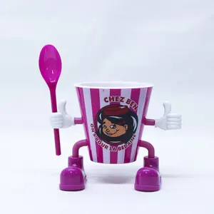 Wholesale 200ml Plastic Ice Cream Mug With Spoon Unique Table Decoration For Themed Parties