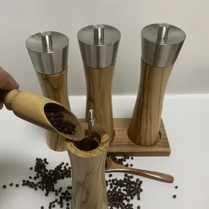 Hot Sale Home Kitchen Modern Wood Hand Crank Pepper Grinder Salt Spice Mills Set