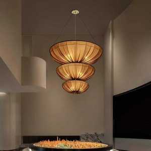 Lustre en tissu de style chinois moderne, lumière LED ronde pour restaurant, chambre à coucher, salon - Product Image 1