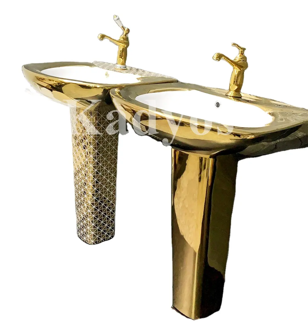 Bacia de cerâmica da tailândia para banheiro, KD-24GB série chaozhou bacia de cerâmica com piso de design dourado em dois peças tigela de lavar