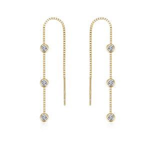CANNER S925 Sterling Silver Box <b>Chain</b> Tassel Triple Diamond <b>Earring</b> <b>Stud</b> <b>Earrings</b> - Product Image 1