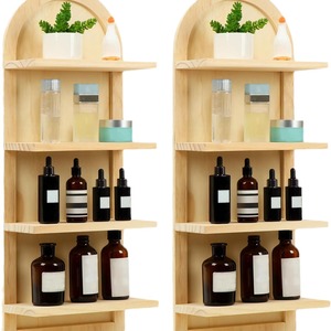 Wooden Wall <b>Shelf</b> 4 Tier Arched Solid Wood Multipurpose Storage <b>Rack</b> For Living Room Bedroom Bathroom - Product Image 2