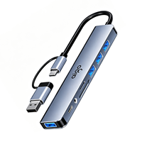 Adaptateur multiport USB-C 8-en-1, extension USB en aluminium, lecteur de cartes SD TF, port audio 3,5 mm pour mise à niveau Macbook Windows PC