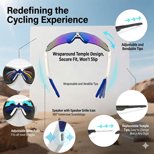 Lunettes de sport polarisées unisexes, commande tactile, ajustement interpupillaire, musique, cyclisme/running/baseball, anti-UV, IP68 - Product Image 3