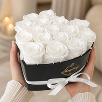 Boîte en forme de cœur de luxe avec 16 roses blanches préservées, fleur éternelle, ruban, cadeau de mariage, Saint-Valentin, anniversaire, vente en gros, personnalisable