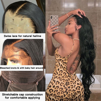 Perruque en cheveux humains vierges indiens bruts, avec dentelle HD, cuticules alignées, sans colle, frontale en dentelle HD, ondulations naturelles, avec baby hair