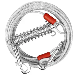 Alta Qualidade Anti-mordida Rust Proof Shock Absorbing Spring Leash Aço Inoxidável Chumbo Dog Tie out Cable para Camping