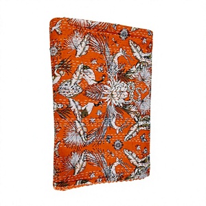 Handmade Indian Kantha <b>Quilt</b> Orange Printed Cotton Bedcover Bohemian Style All Season Home Decor <b>Throw</b> Blanket - Product Image 1