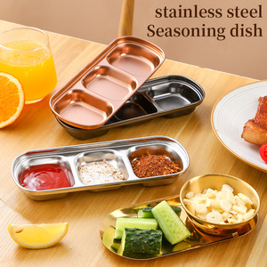 Bandeja de Servir de Luxo em Aço Inoxidável Ecológica Coreana com 3 Compartimentos Conjunto de Pratos para Molho Dourados - Product Image 4