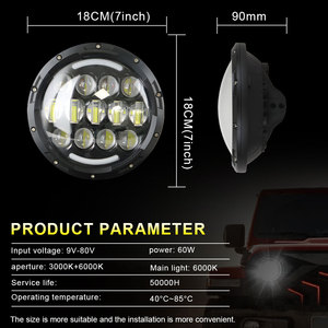 Phare de moto à LED bicolore 7 pouces 12V 60W 13 LED, étanche, avec 6500 lumens et garantie de 2 ans pour Wrangler - Product Image 2