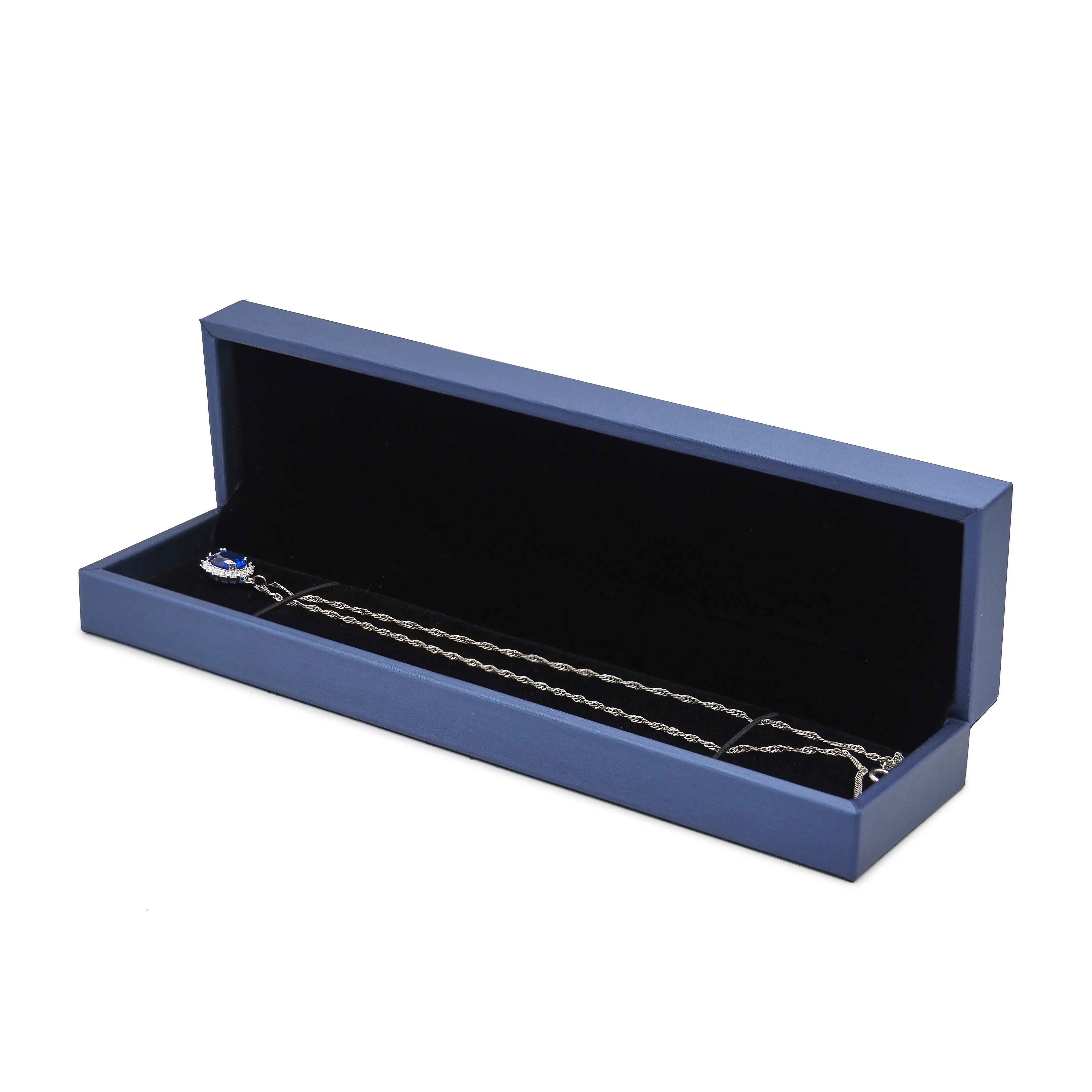 Online alışveriş mavi uzun bilezik kutusu ambalaj çift halkalı anahtarlık bilezik mücevher kutuları karton takı kutuları logo ile