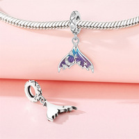 Direct usine Ensemble de breloques océaniques en argent sterling 925 et zircon, motifs tortue de mer, étoile de mer, sirène, perles pour bracelet européen, cadeau, bijoux DIY