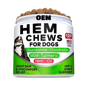 2023 Glucosamine Dog Hip & Joint Health Soft Chew Chondroitin MSM fungsional suplemen anjing untuk Dukungan Mobilitas hewan peliharaan