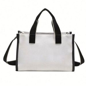 Women's Heavy Duty Summer <b>White</b> Canvas Boat Tote <b>Bag</b> Cute Woven Insert Waterproof Reusable Ribbon Handle for Daily Shopping - Product Image 1