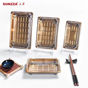 Suzza high quality disposable New design golden printing 8pcs plastic takeaway box fast food platter packaging sushi tray