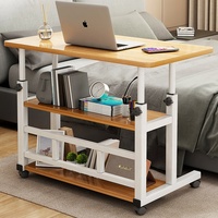 Bureau d'ordinateur portable réglable en hauteur pour la maison, table d'ordinateur de bureau mobile avec roulettes, étagère de rangement à double niveau en gros