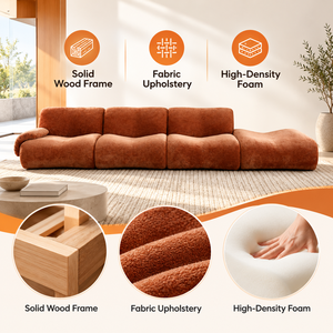 Sofá Seccional de Tela Terracota Contemporáneo VB con Estructura de Madera Maciza y Cojines de Espuma de Alta Densidad para Salas de Estar Modernas - Product Image 6